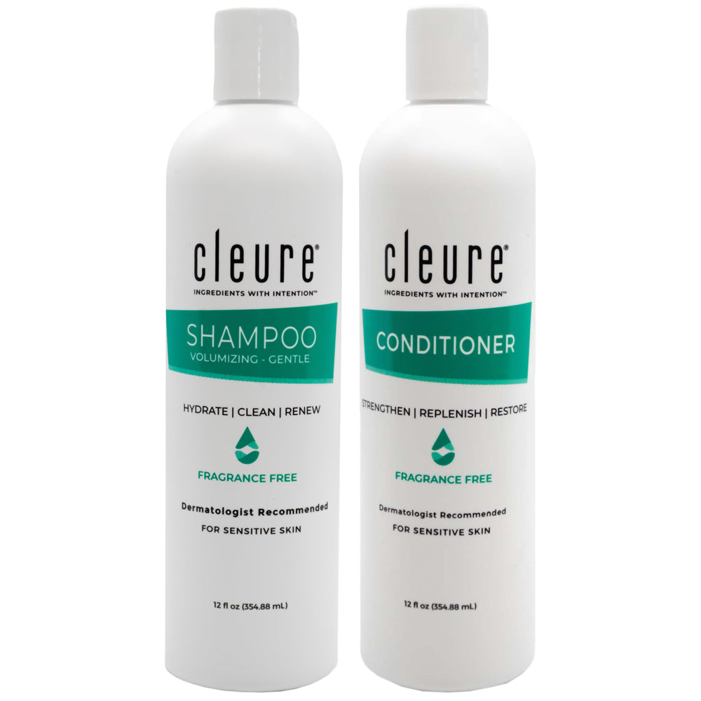 Cleure shampoo bottle: sulfate-free formula for sensitive skin