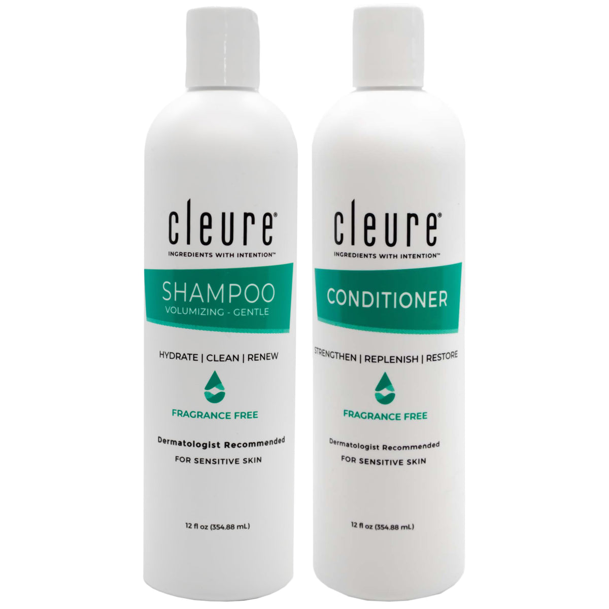 Cleure shampoo bottle: sulfate-free formula for sensitive skin