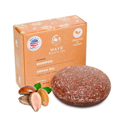 Clever Yoga Wave Argan Oil Shampoo Bar packaging showcases eco-friendly design for travel.