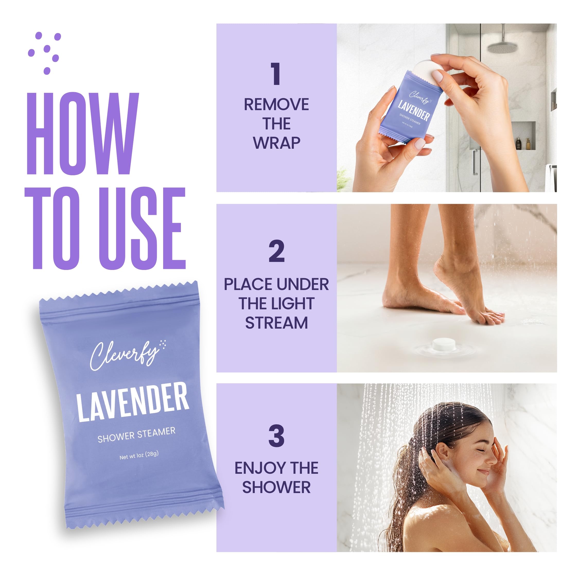 Relaxation-scene with Cleverfy Lavender Shower Steamer conveys calm mood and energized mornings