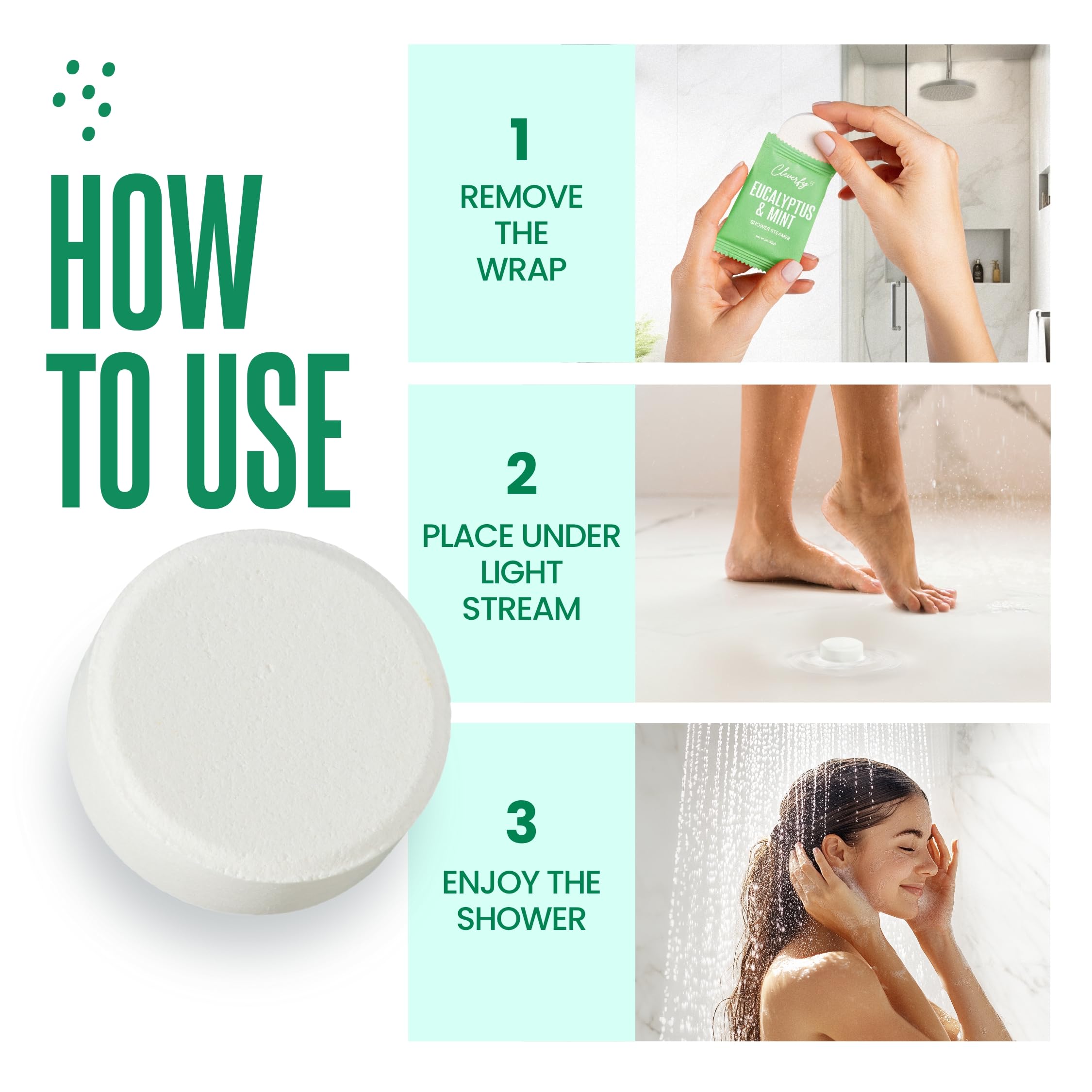 Cleverfy shower steamer congestion relief setup with steam.