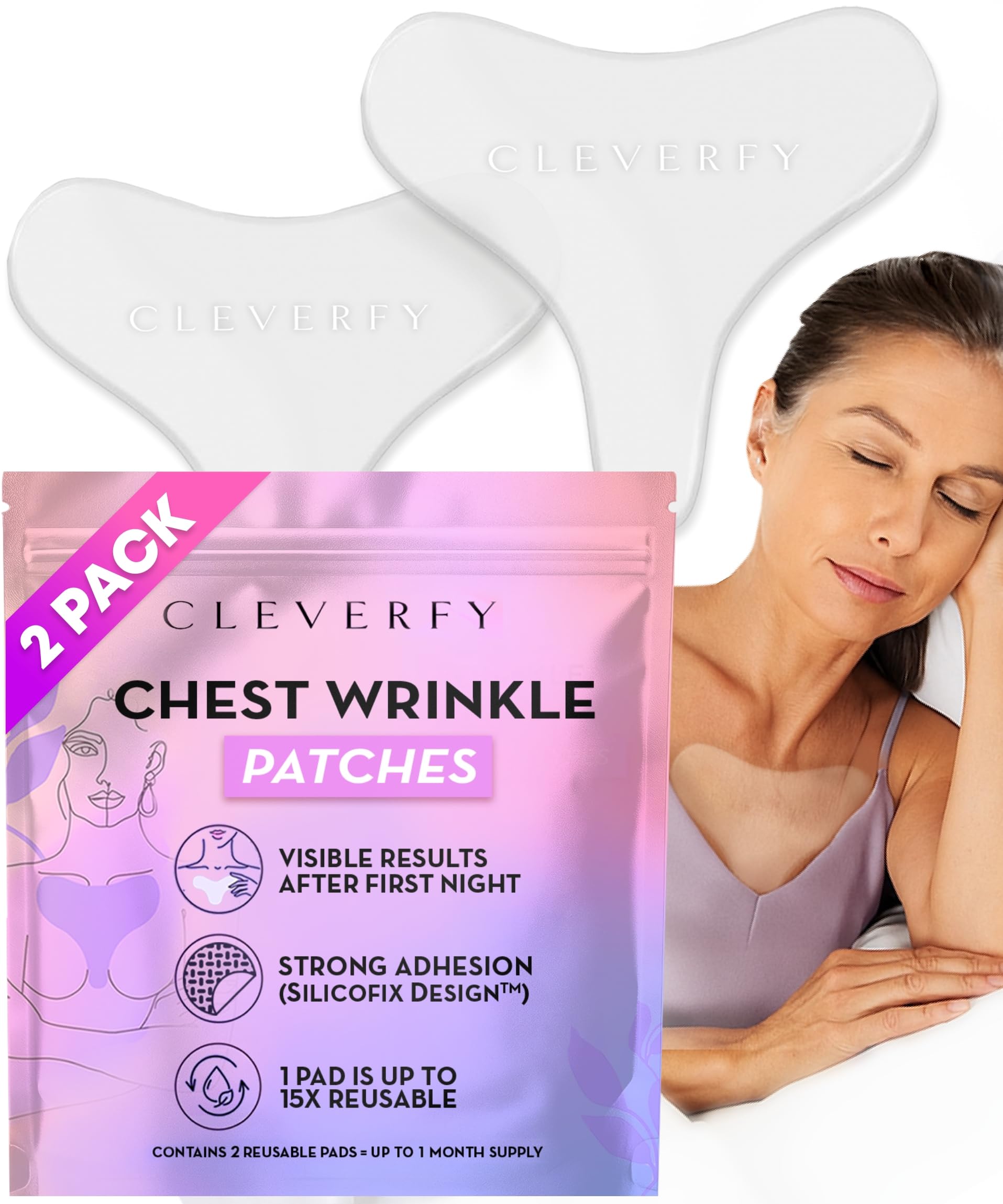 CLEVERFY silicone chest patches on decollete deliver overnight smoothing.