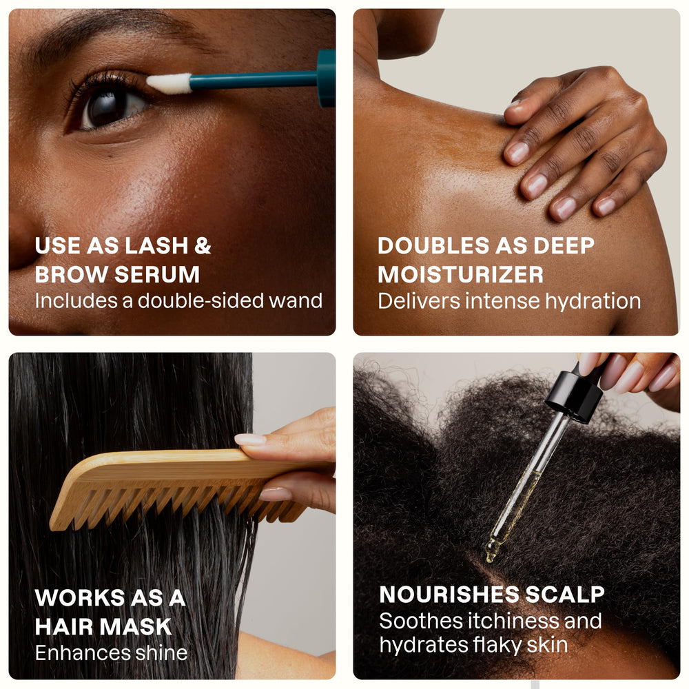 Cliganic castor oil for eyebrow conditioning and grooming routines.