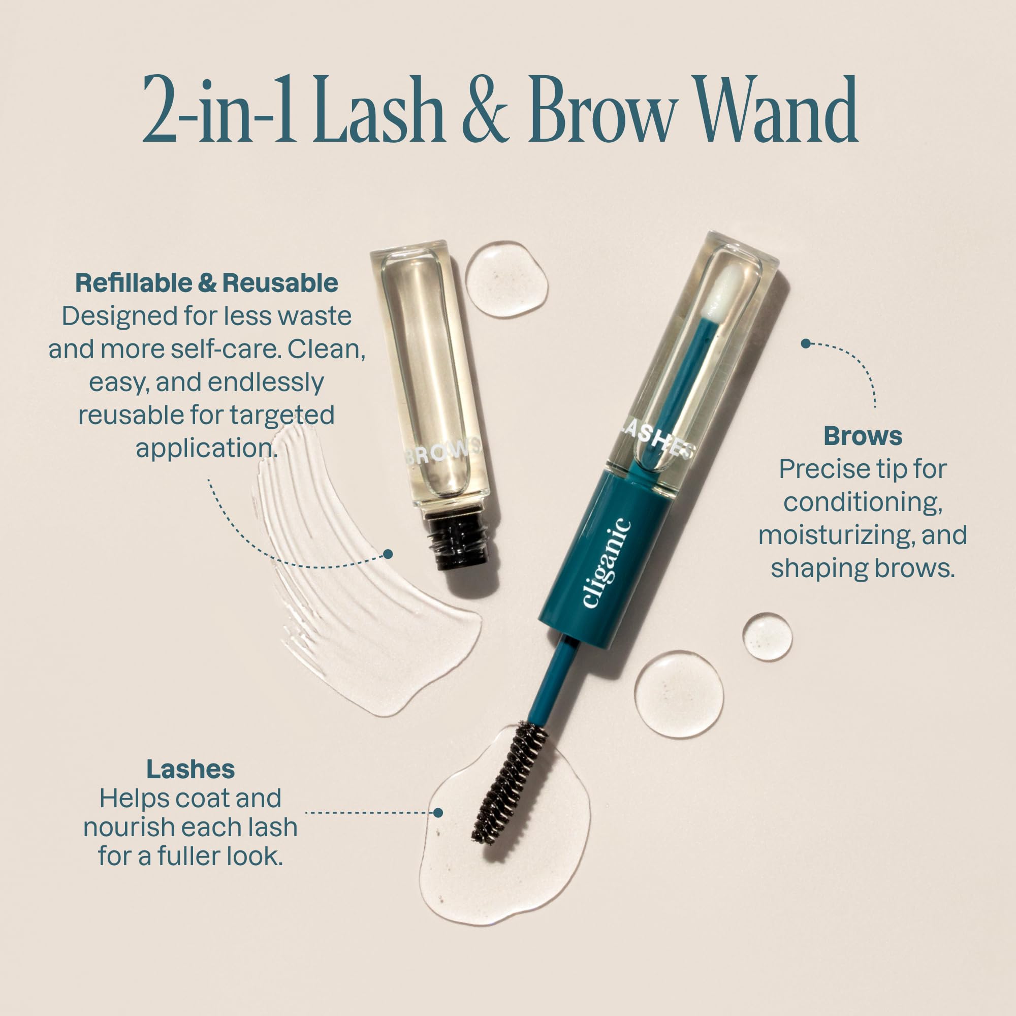 Cliganic eyelash kit wand enables easy lash application and precise conditioning.