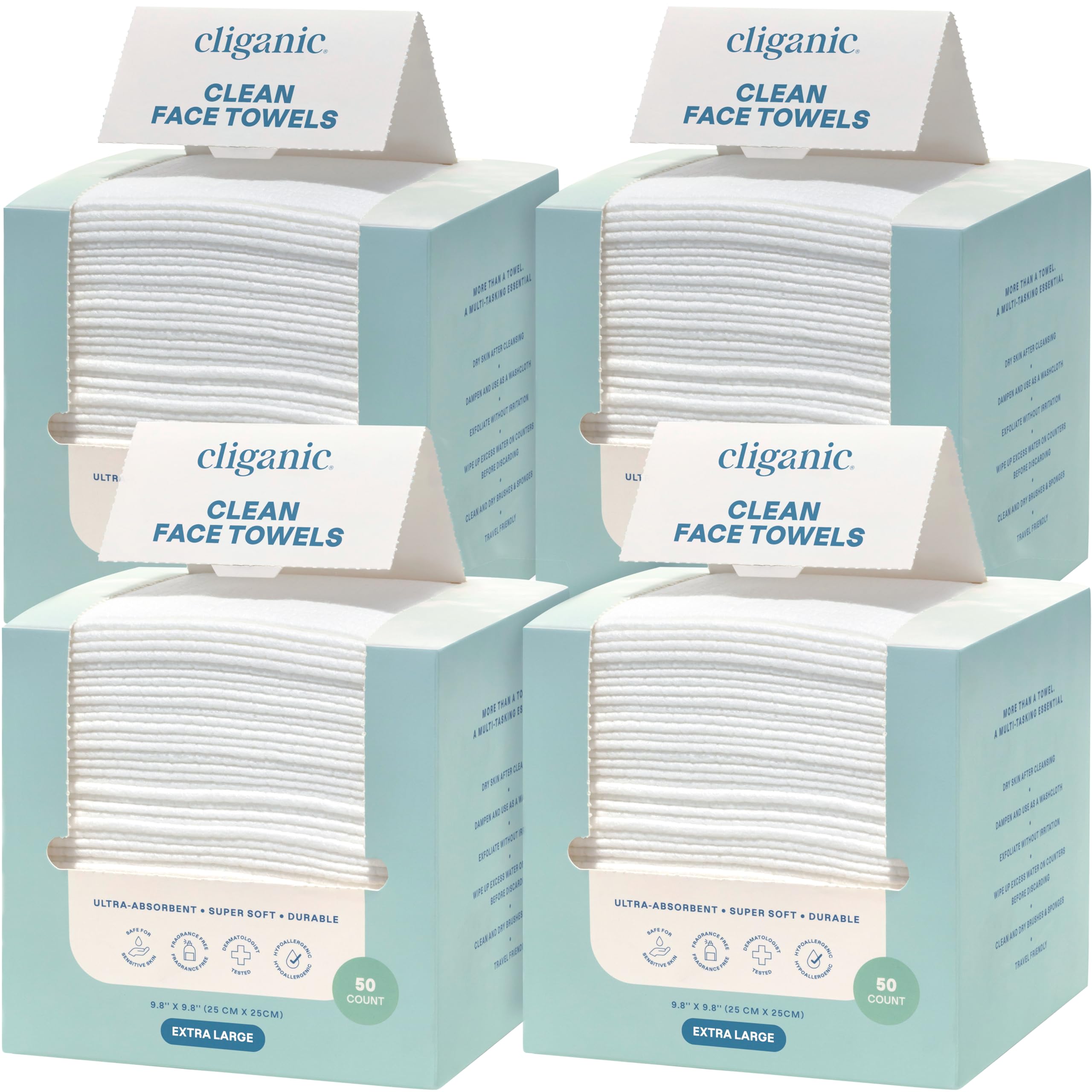 Cliganic Clean Face Towels XL bulk pack ultra-soft wipes for gentle makeup removal.
