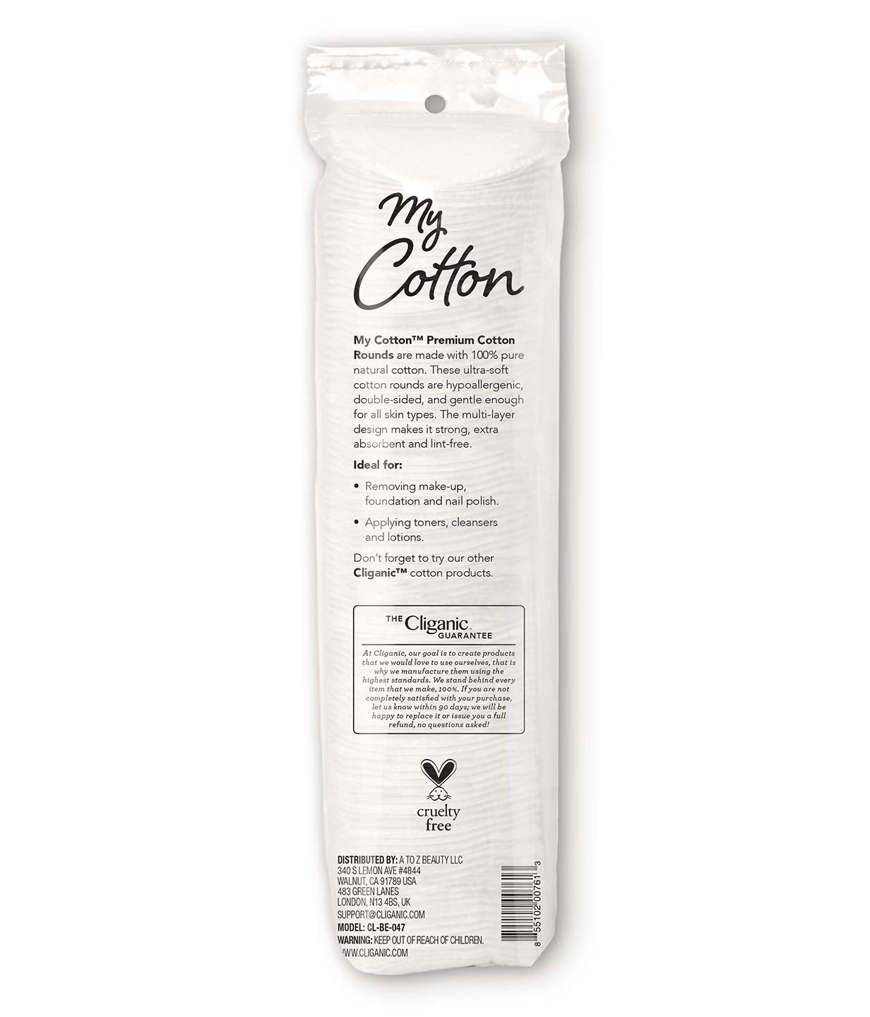 Cliganic My Cotton rounds soft plush layers absorb liquids for makeup removal.