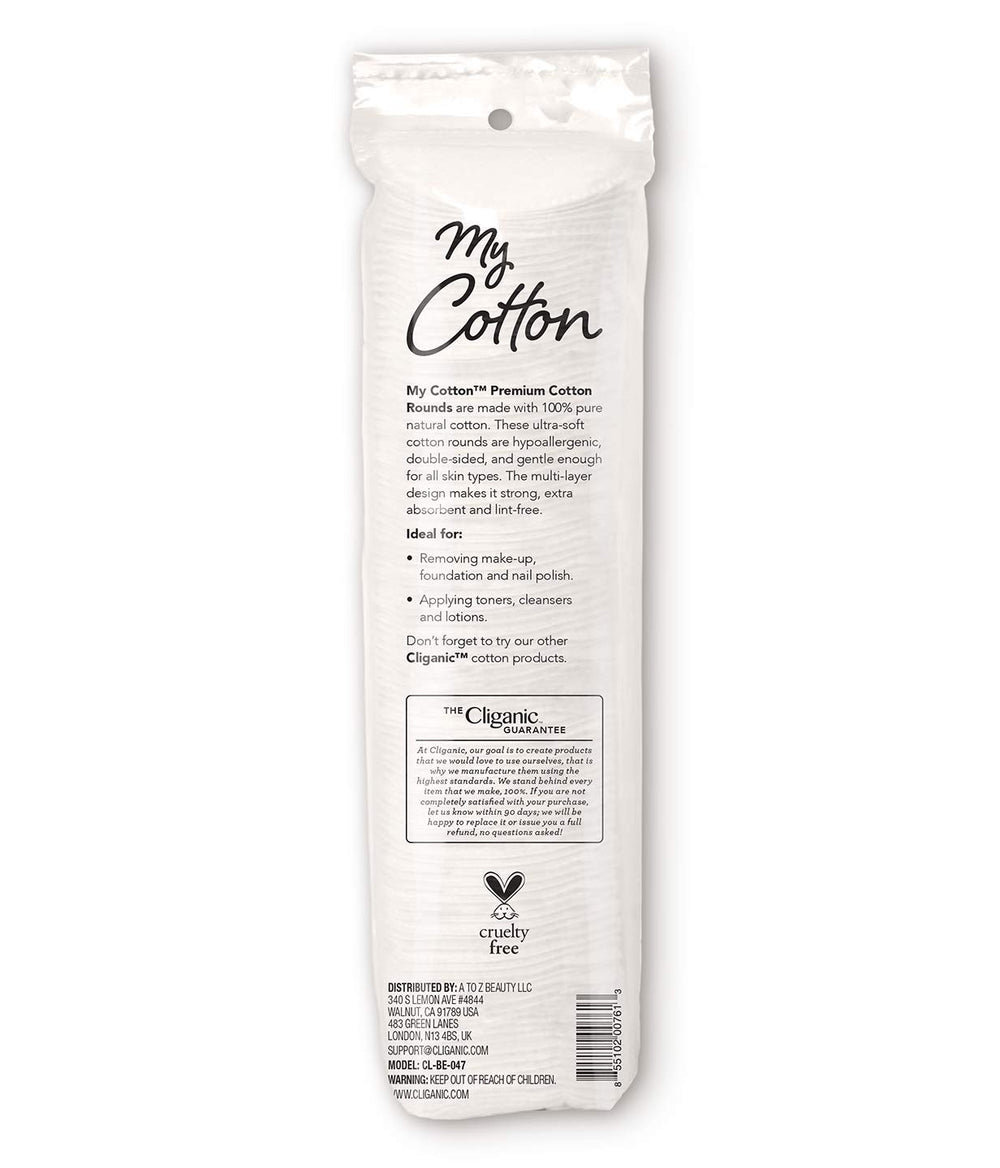Cliganic My Cotton rounds soft plush layers absorb liquids for makeup removal.