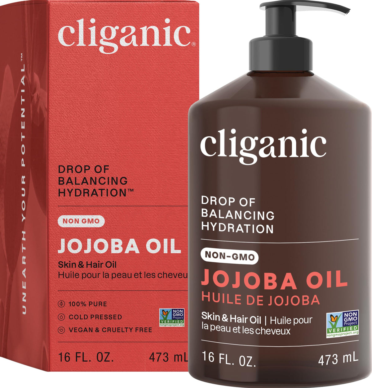 Cliganic Jojoba Oil bulk 16oz bottle pump for easy dispensing and value