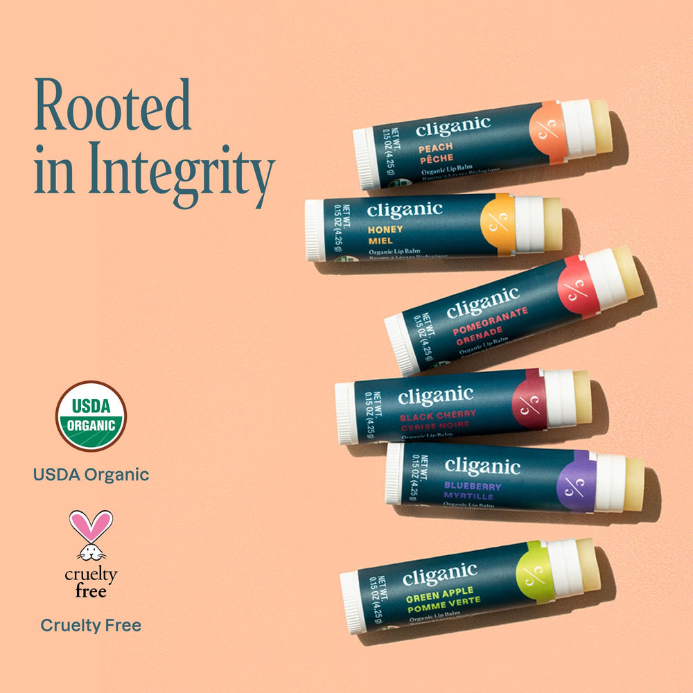 Cliganic packaging transition image shows six-flavor set ready for travel.