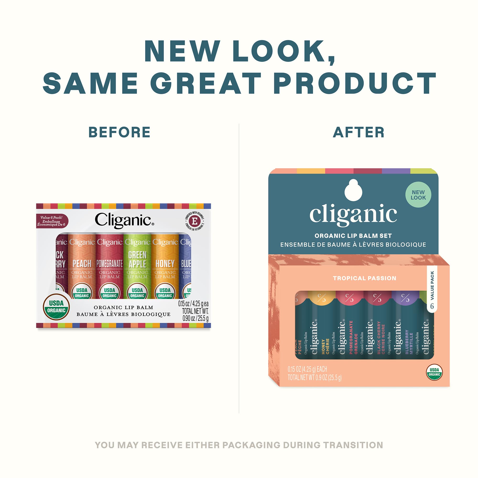 Cliganic Organic Lip Balm Set peach tube offers gentle, fruity hydration for kissable lips.