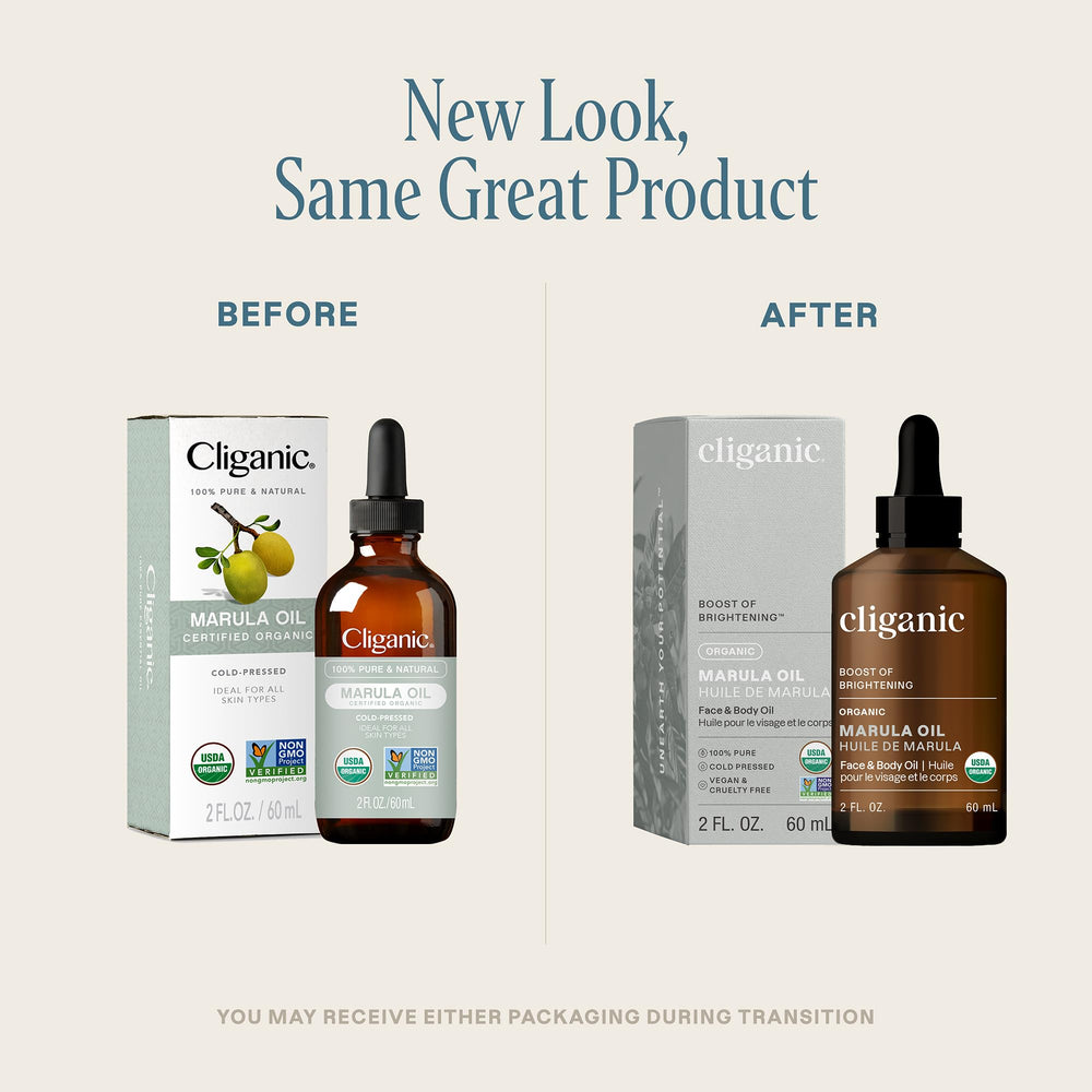 Cliganic Marula Oil used in hair care for nourishing shine.