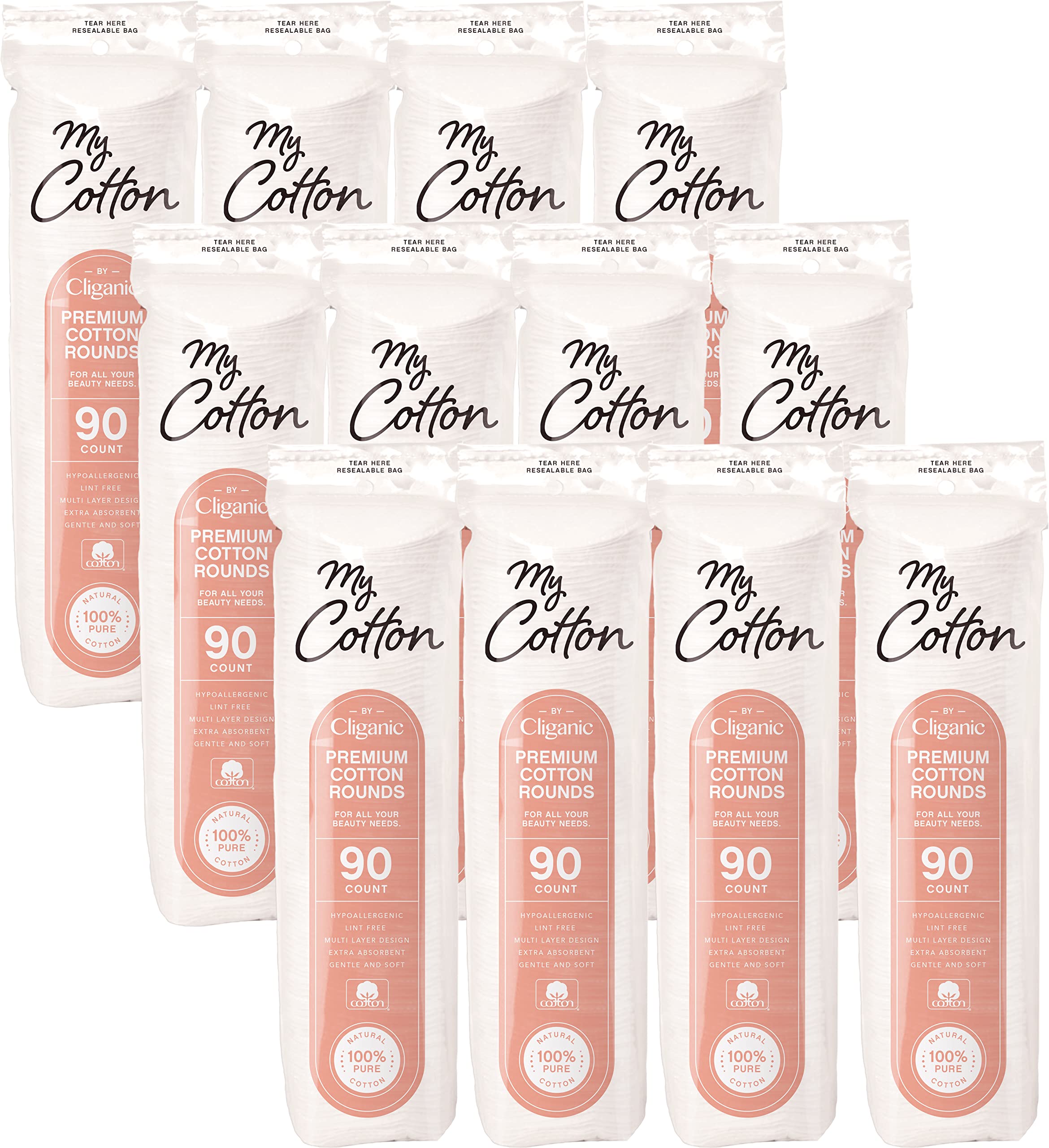 Cliganic My Cotton Premium Rounds bulk 1080-count pack for bulk value and daily removal.