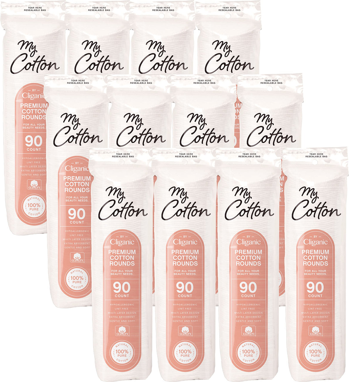 Cliganic My Cotton Premium Rounds bulk 1080-count pack for bulk value and daily removal.