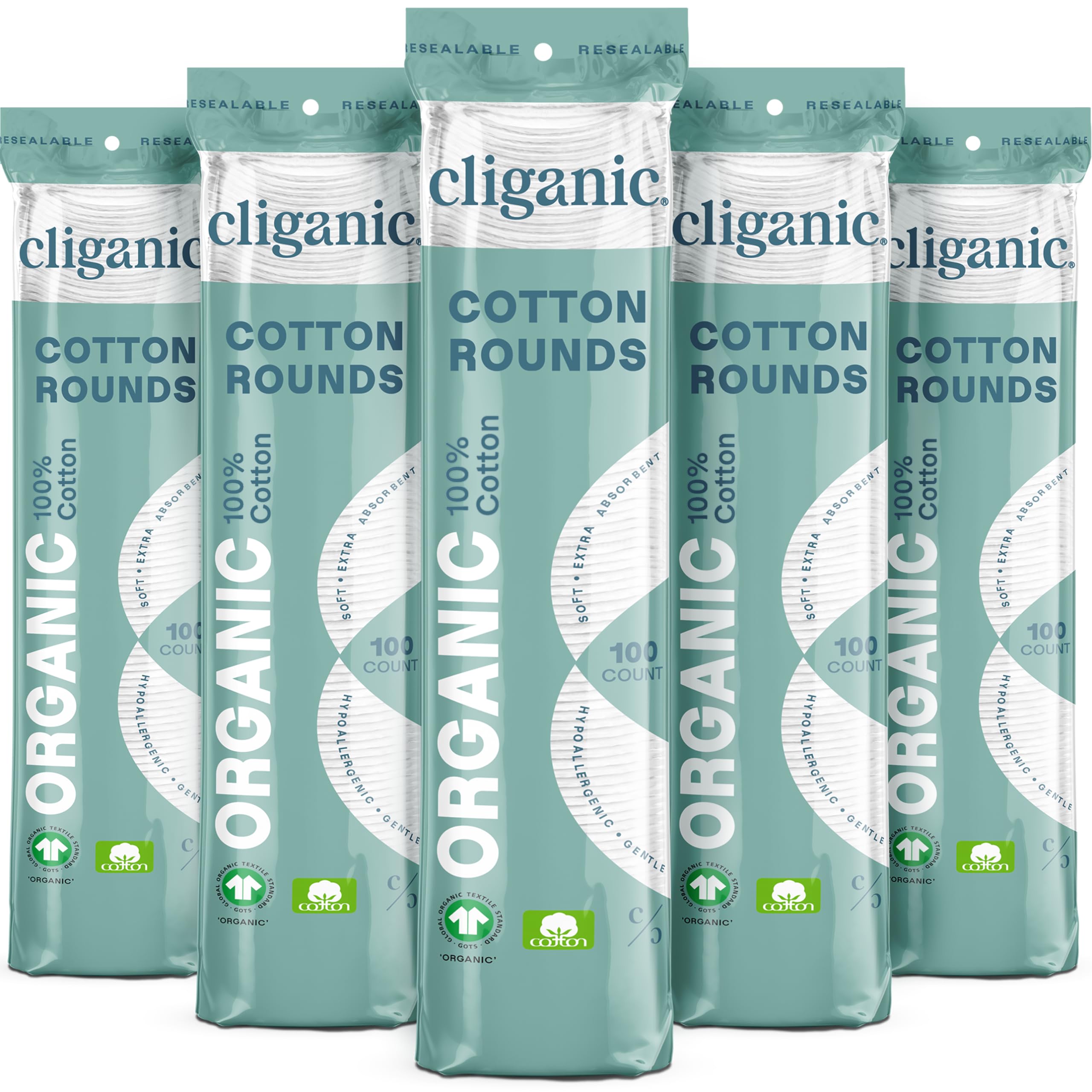 Cliganic Organic Cotton Rounds packaging variation showing eco-friendly packaging