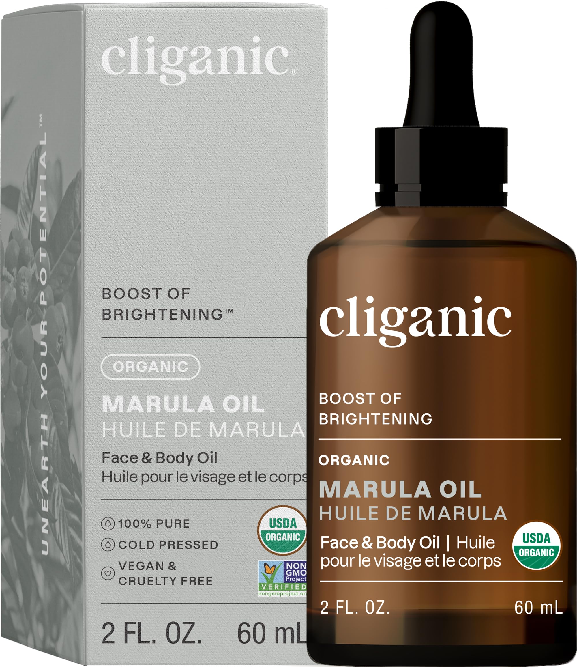 Cliganic Organic Marula Oil bottle pour for quick hydration and skin refreshment