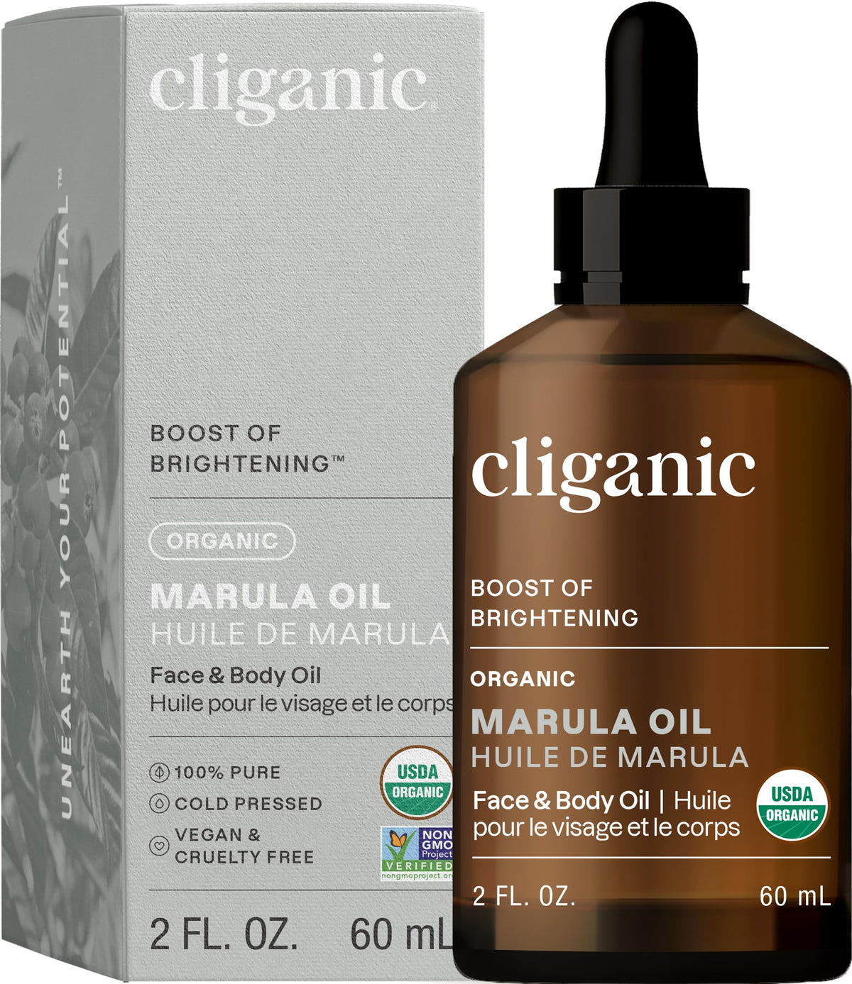Cliganic Organic Marula Oil bottle pour for quick hydration and skin refreshment