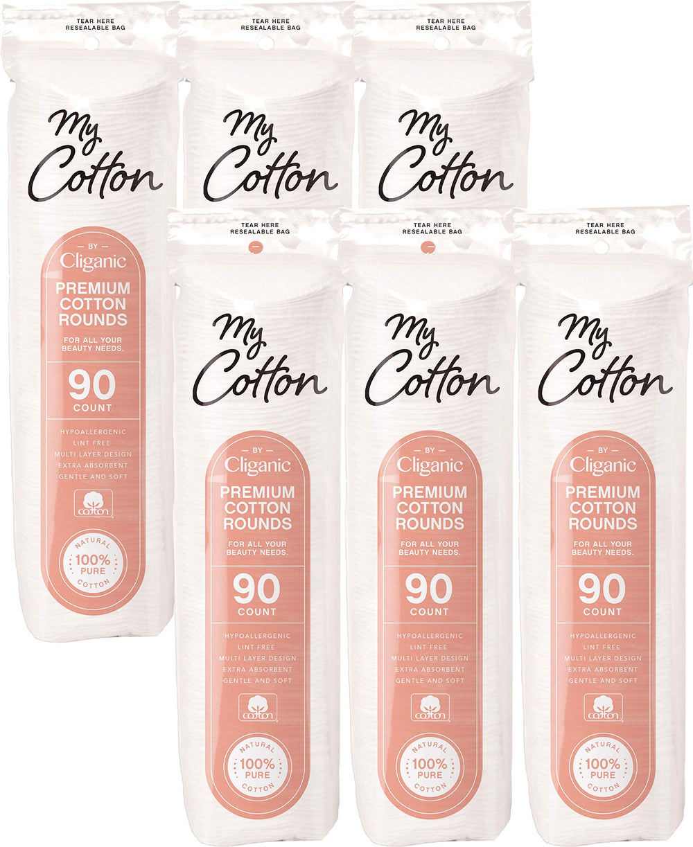 Cliganic Premium Cotton Rounds pack-front shows 540-count value for gentle makeup removal.