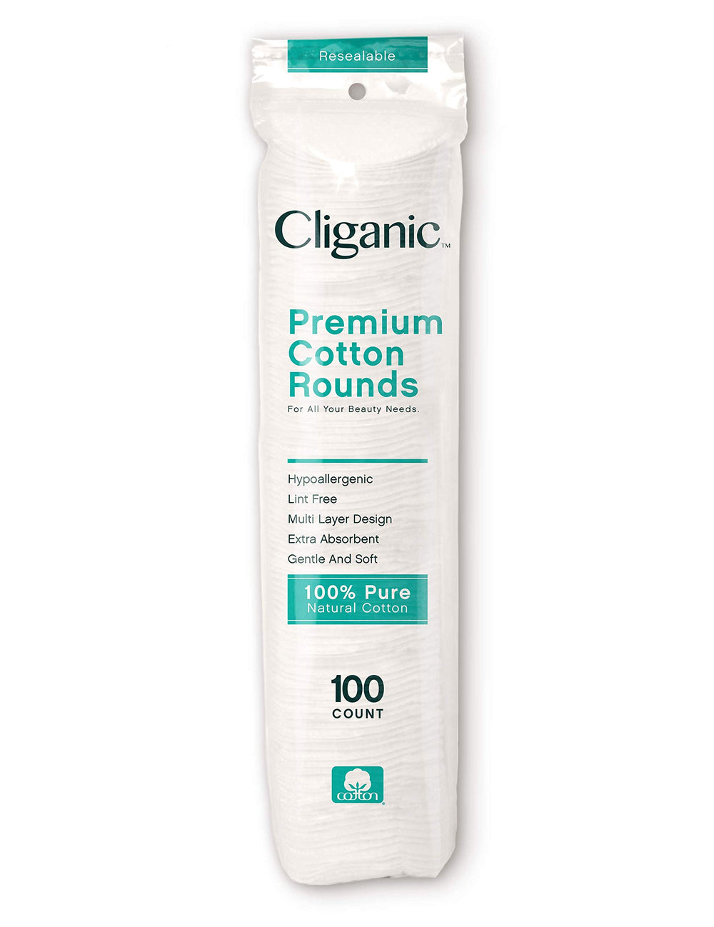 Hypoallergenic Cliganic rounds suitable for sensitive skin routines.
