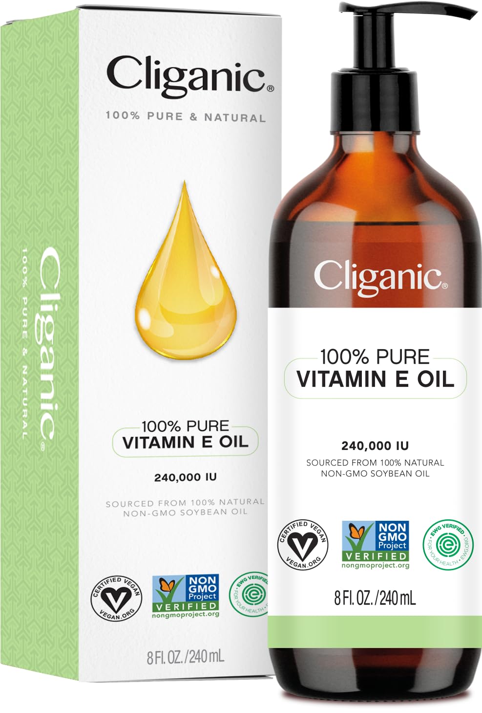 Cliganic vitamin E oil bottle pour shows pure nourishment for skin and nails