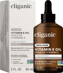 Cliganic Vitamin E oil face bottle promotes nourished, radiant skin.