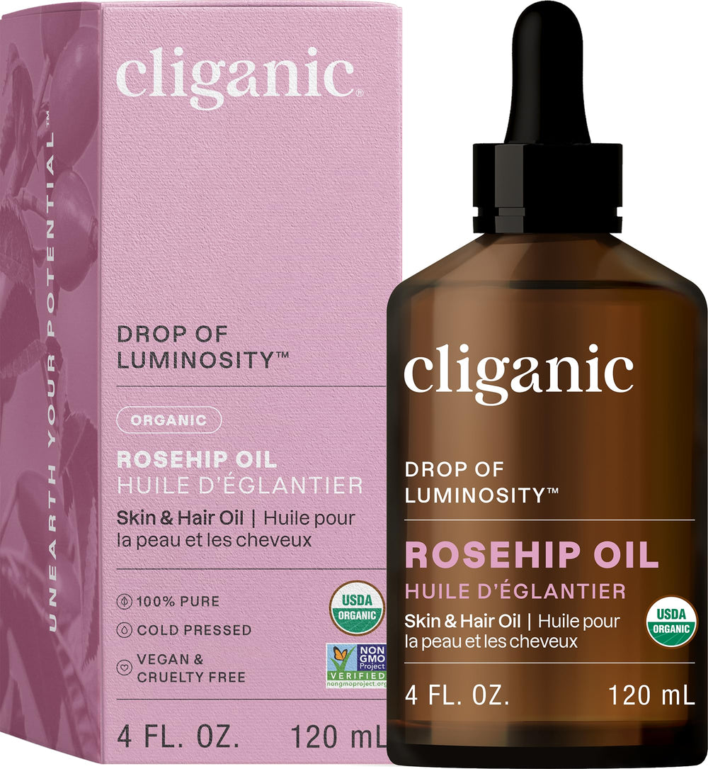 Cliganic Rosehip Oil bottle for daily facial hydration and glow.