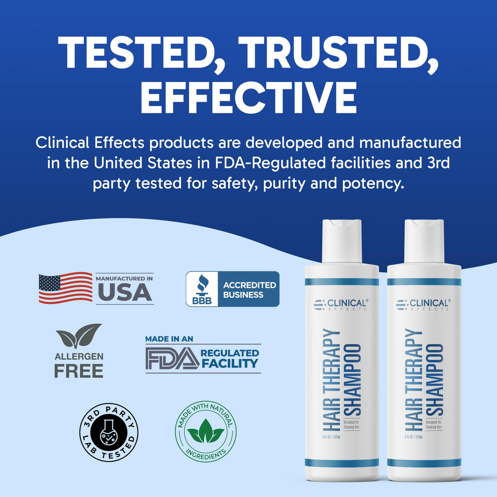 Clinical Effects Hair Therapy Shampoo features Anagain and Baicapil ingredients for potential support.