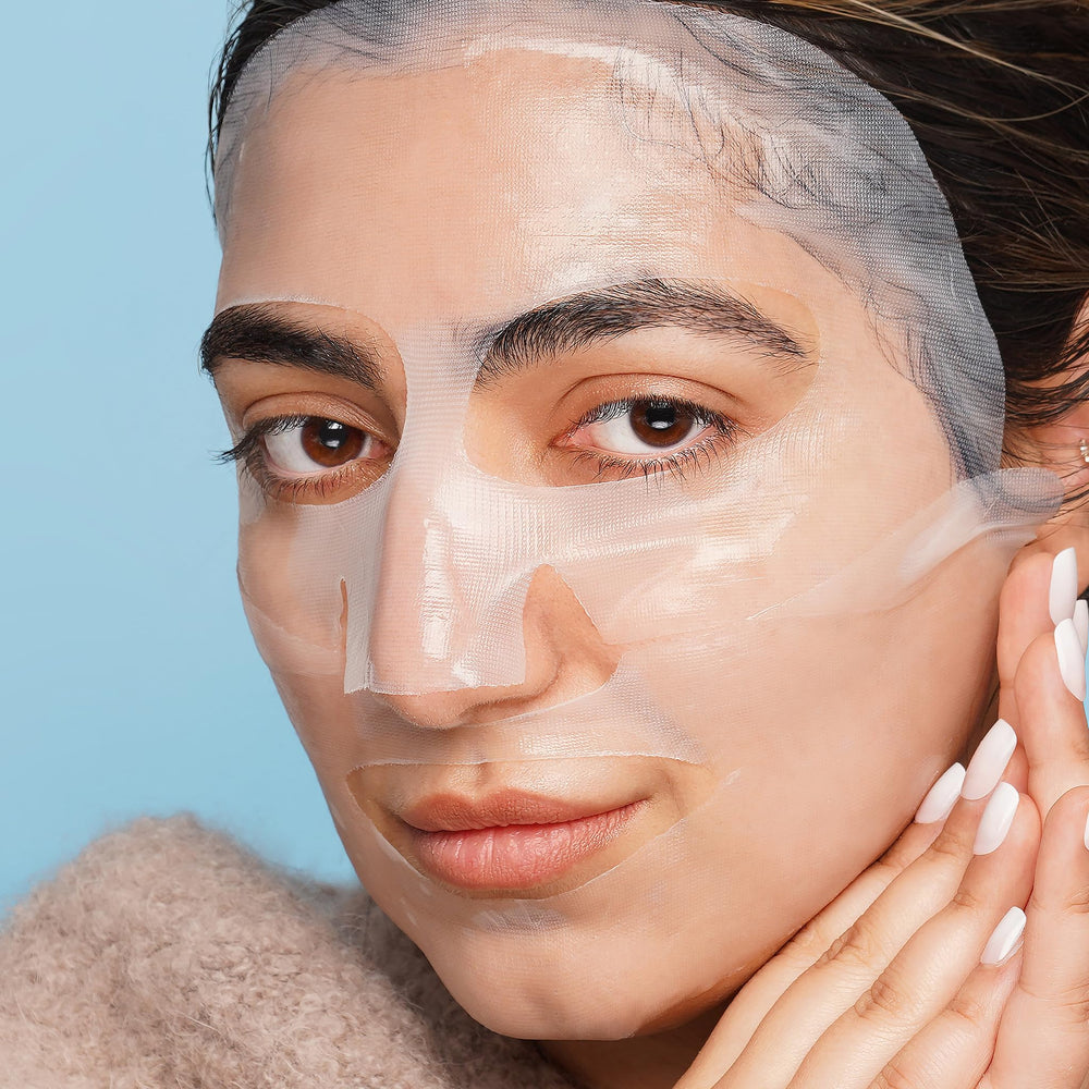 Clinical Resolution CRL Peptide Aqua Gel Mask applying on face for instant calming