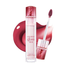 CLIO Crystal Glam Tint Cherry bottle closeup shows glossy, long-lasting color