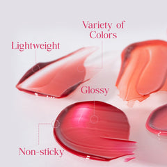 CLIO Crystal Glam Tint Cherry lips swatch shows glass-like shine
