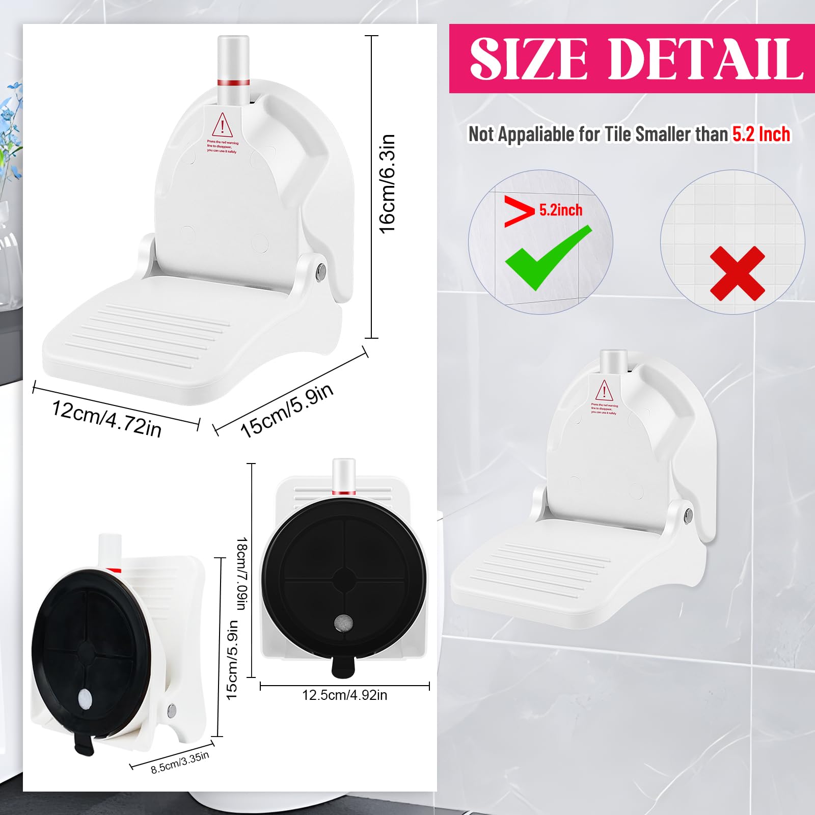 CLIO Foot Rest suction-cup wall attachment demonstrates secure grip on smooth surfaces.