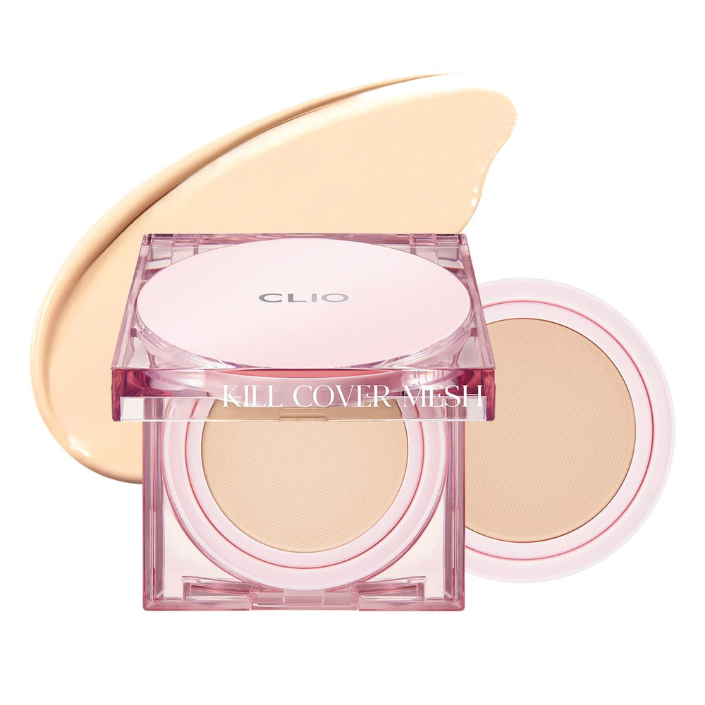 CLIO Kill Cover Mesh Glow Cushion packaging with refill-friendly design for on-the-go glow