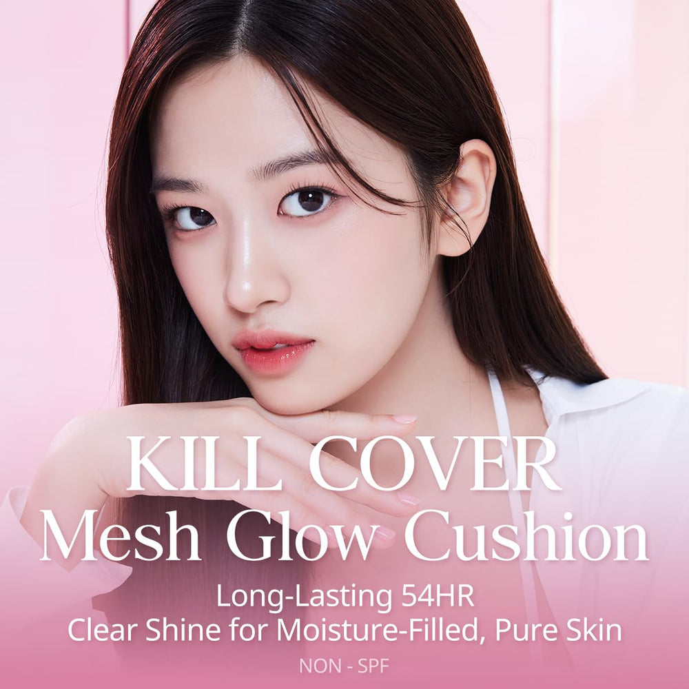 CLIO Kill Cover Mesh Glow Cushion refill-included packaging emphasizes convenient long-wear makeup