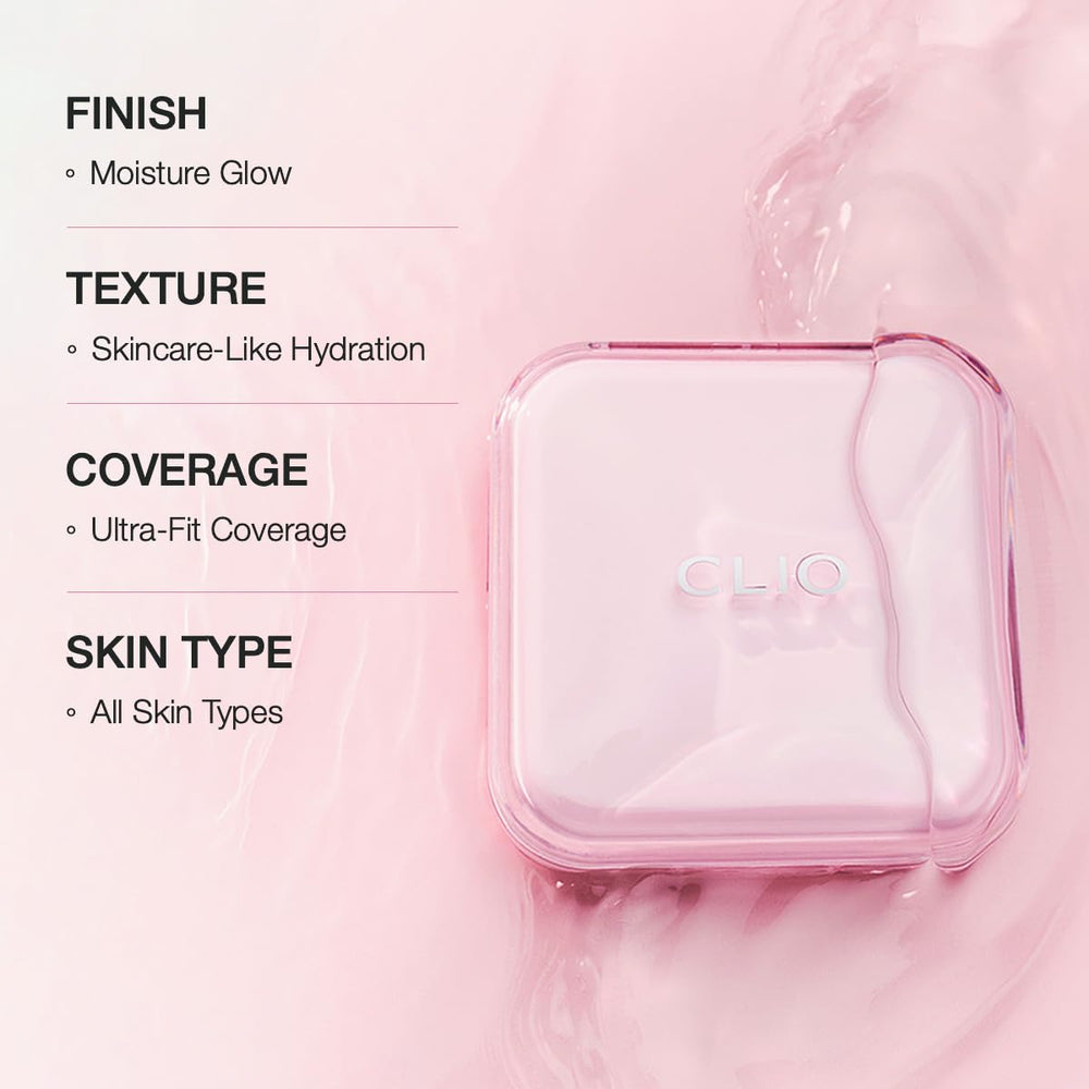 CLIO Kill Cover Mesh Glow cushion spreads evenly for a natural, skin-like finish.
