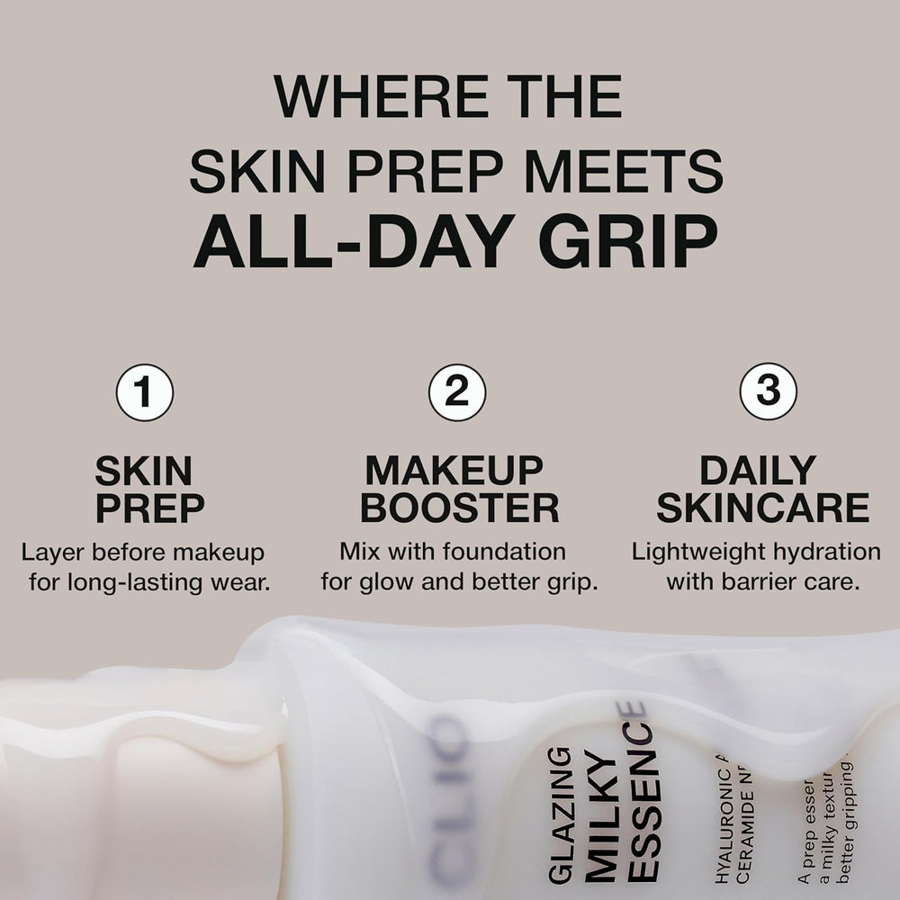 CLIO Professional Glazing Milky Essence glow-skin look hints at glass-skin radiance potential.