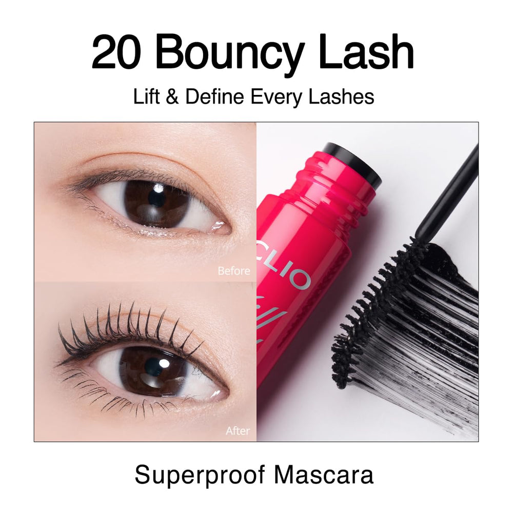 CLIO Kill Lash Superproof Mascara wand applying shows precise lift and curl