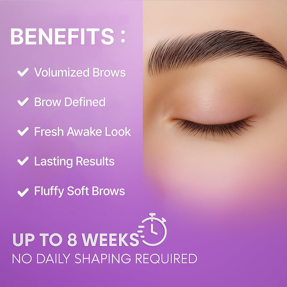 CLIONE PRIME brow lamination kit tools organized on a clean surface for DIY styling.