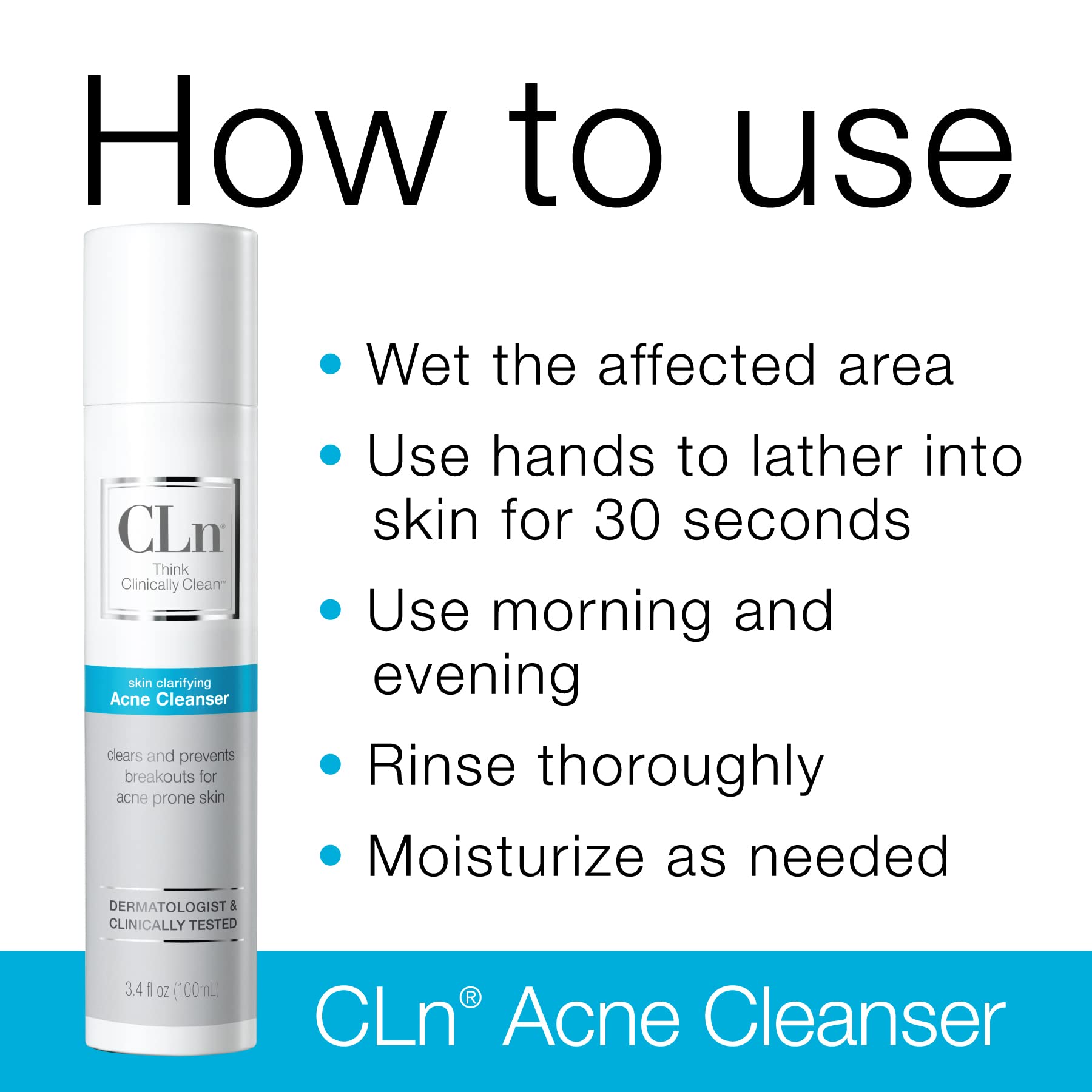 CLn fragrance-free label emphasizes gentle cleansing for sensitive skin.