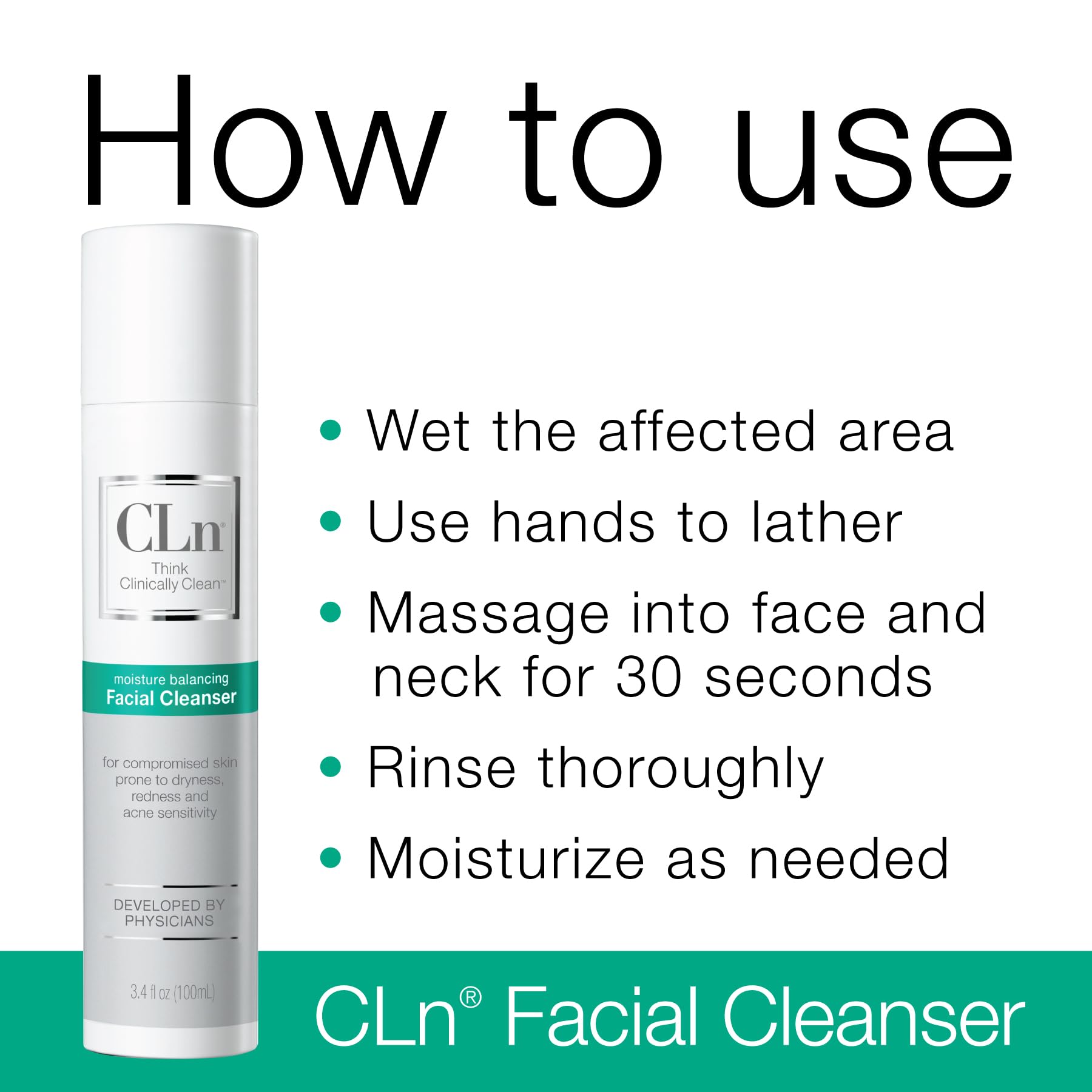 CLn cleanser shown for eczema-prone skin with soothing relief benefits.