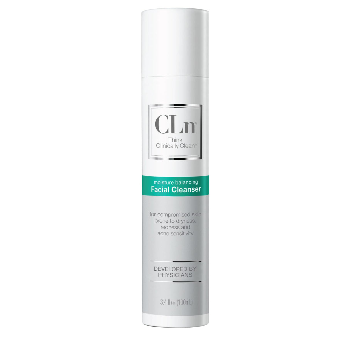CLn Facial Cleanser bottle front showing fragrance-free hydration for sensitive skin.