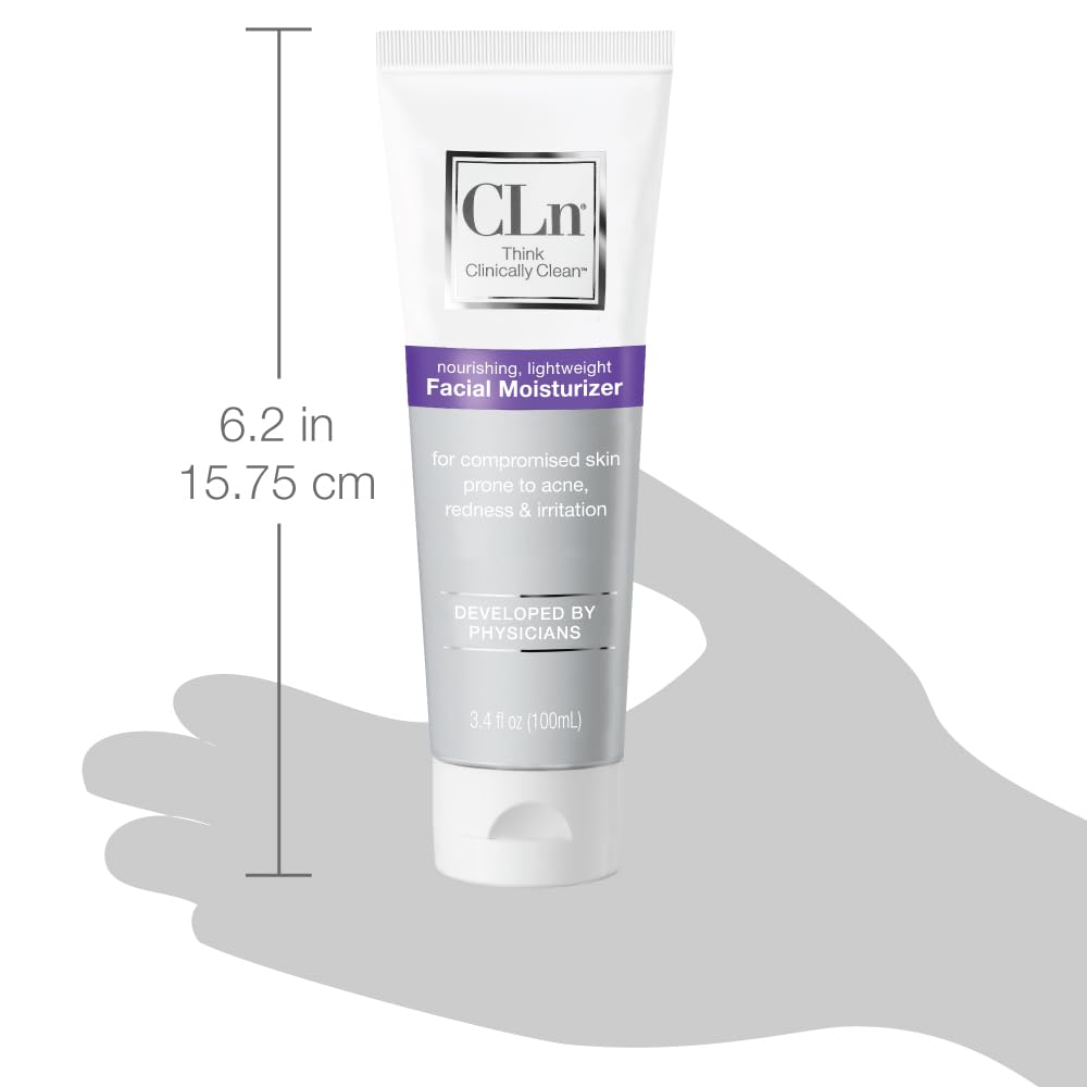 CLn facial moisturizer packaging-box communicates clean, hypoallergenic formula backed by dermatologist testing.