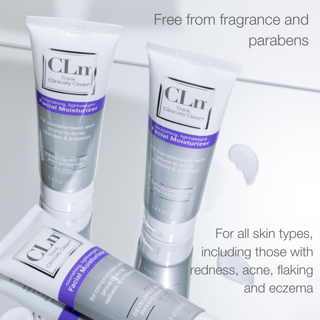 CLn facial moisturizer skin-application highlights hydrating layer and long-lasting softness.