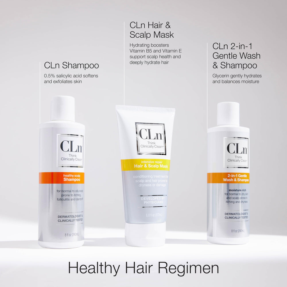 CLn Hair Mask vitamin B5 and E closeup underscores hydrating ingredients.