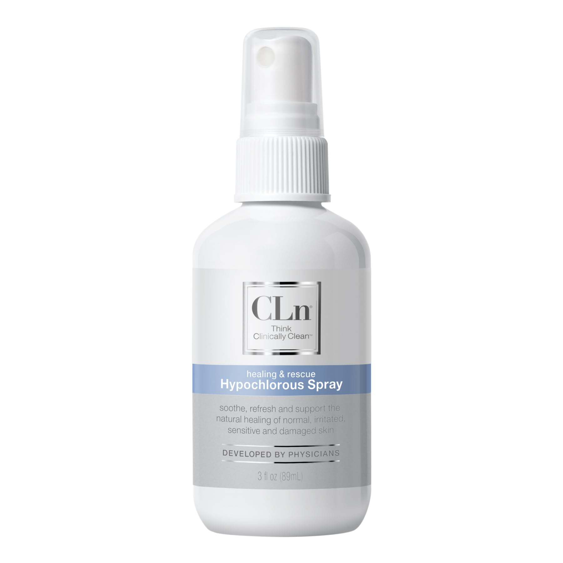 CLn Hypochlorous Spray bottle front view for gentle skin cleansing