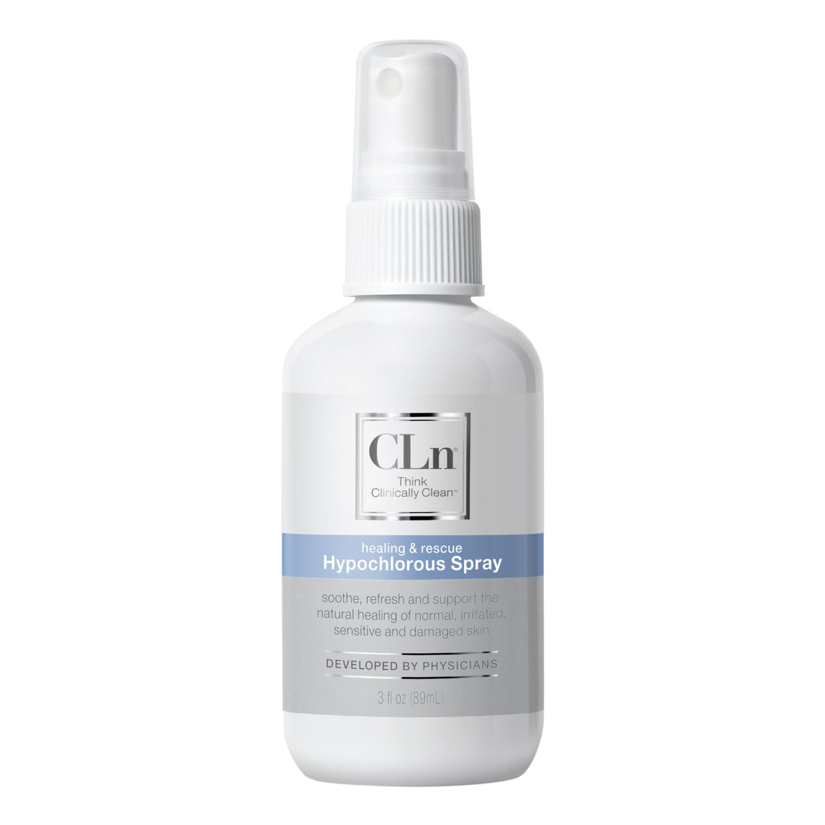 CLn Hypochlorous Spray bottle front view for gentle skin cleansing