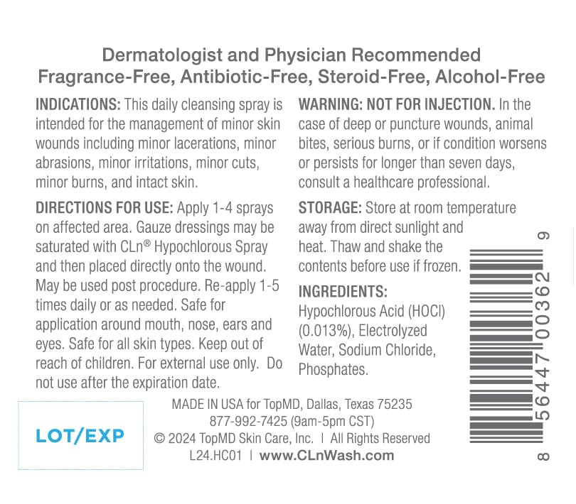 CLn Hypochlorous Spray dispensing onto skin for quick cleansing