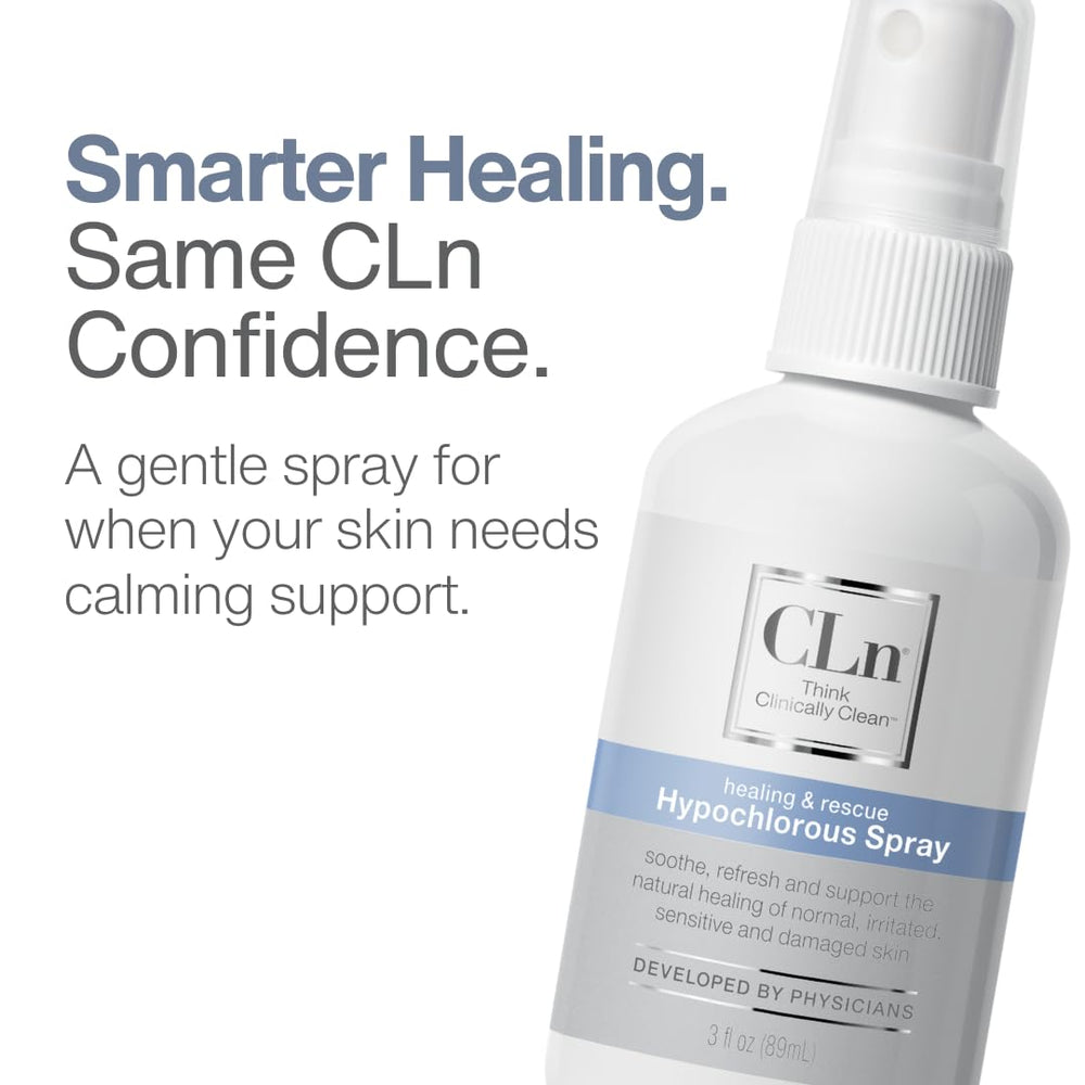 Close-up of CLn Hypochlorous Spray mist refreshing the skin