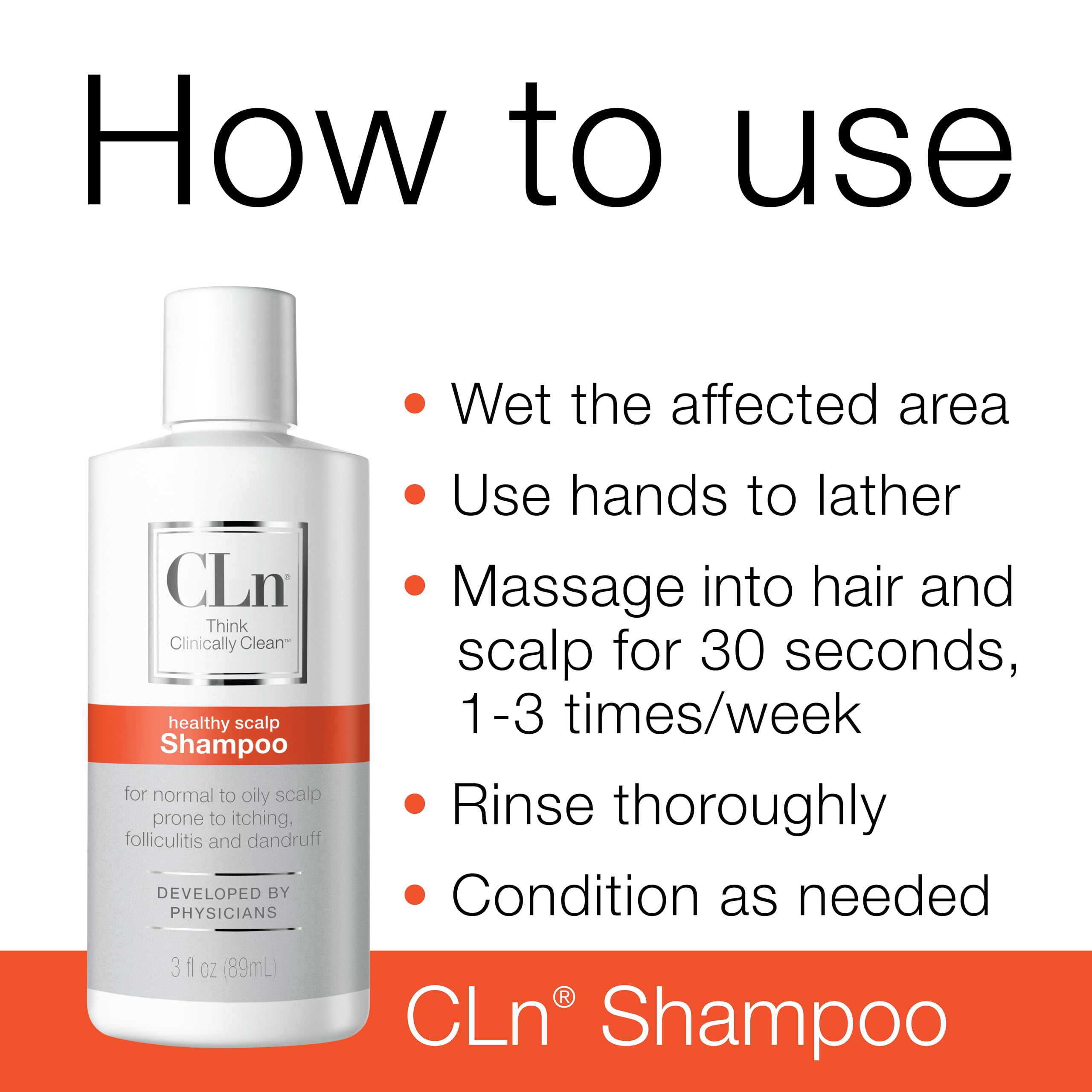 CLn Shampoo ingredients highlight salicylic acid for buildup relief.