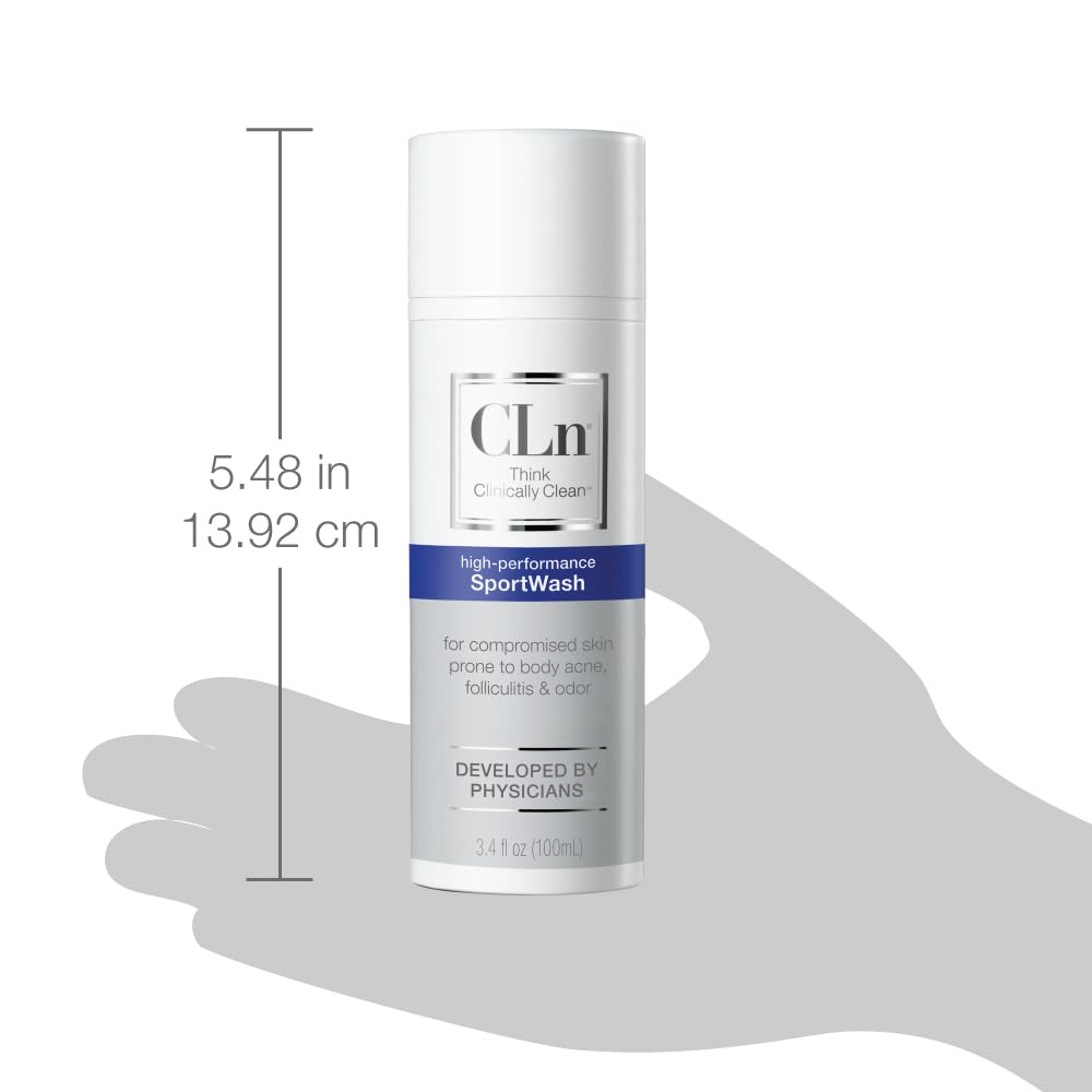 CLn SportWash daily shower routine shot near shower for post-exercise cleansing