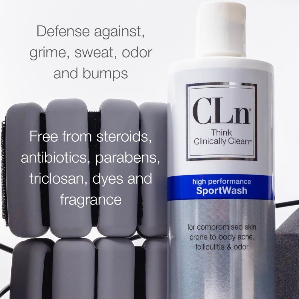 CLn SportWash fragrance free label emphasizing hypoallergenic formula