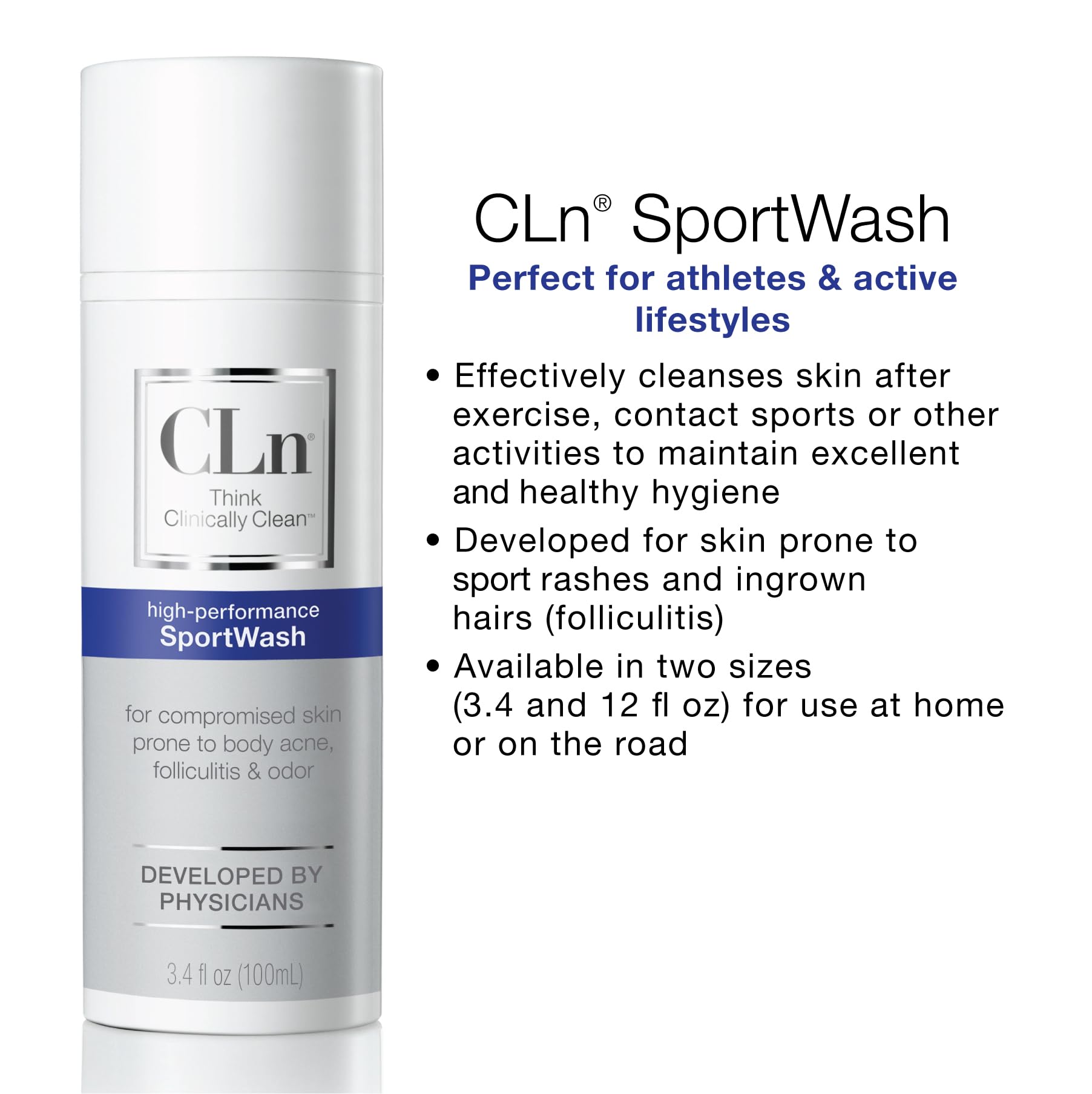 CLn SportWash pump dispenser close-up for quick post-workout cleansing